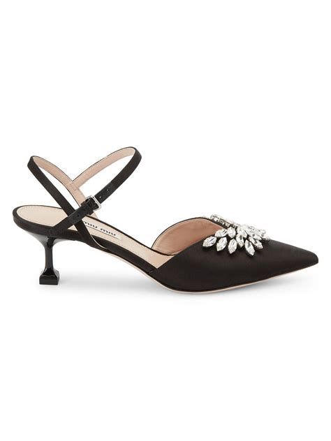 miu miu crystal-embellished leather slingback sandals|Black Satin Slingback Pumps With Crystals .